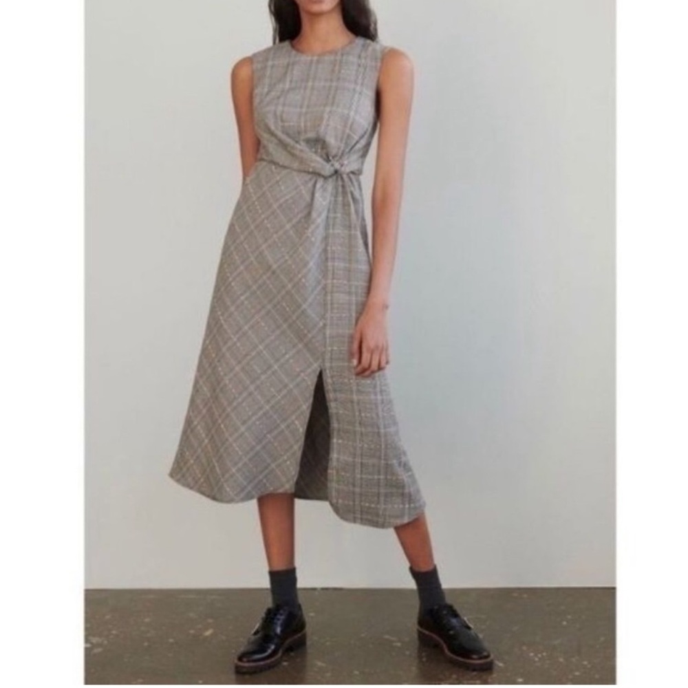 Anthropologie Maeve Reese Plaid, Front Twist, Sleeveless Midi Dress